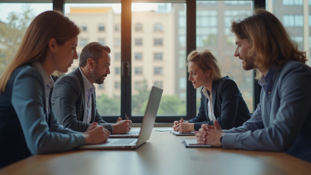 Команда обсуждает результаты аналитического проекта в переговорной комнате