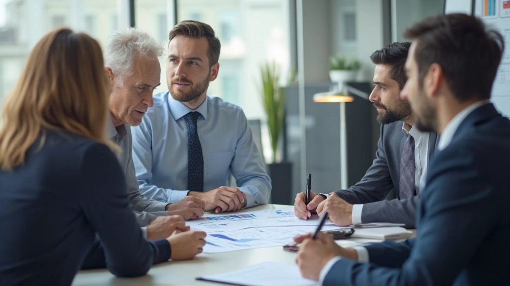 Команда аналитиков обсуждает результаты прогнозирования на встречу в офисе