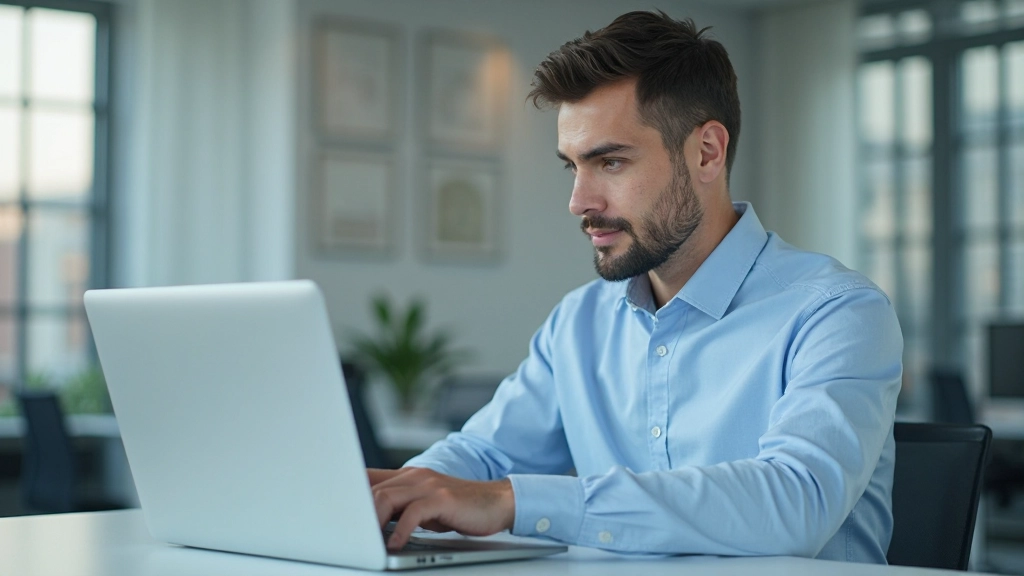 Профессиональный аналитик работает с метриками на мониторе в офисе