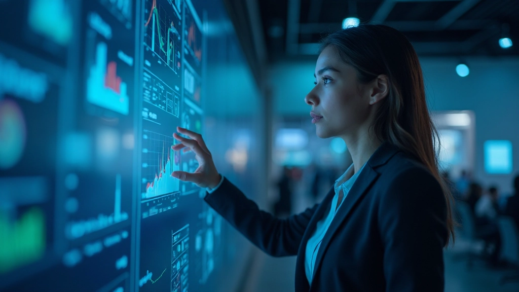 Специалист по данным работает с интерактивной панелью управления, показывающей несколько видов анализа в реальном времени